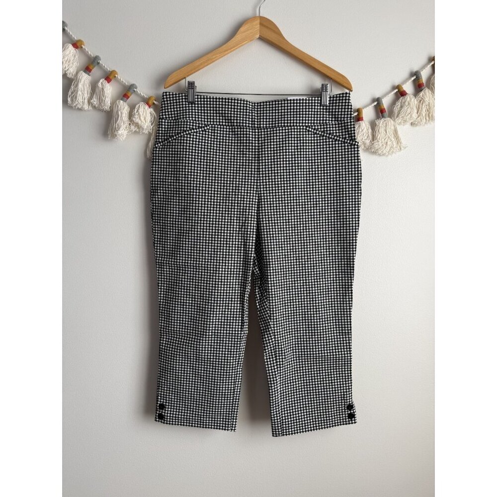 Chico's Perfect Stretch Gingham Pull On Capri Pant Careerwear Modest Comfy NWT L
